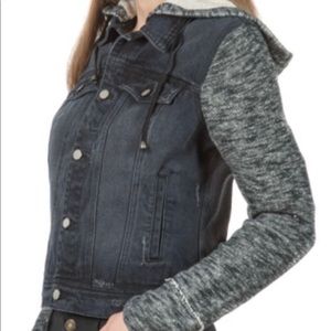 Free People Black Hooded Jean Jacket